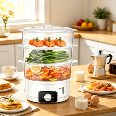 3-Tier Electric Food Steamer, 13.7 QT Vegetable Steamer for Simultaneous Cooking, 800W Food Steam Cooker with 60-Minute Timer