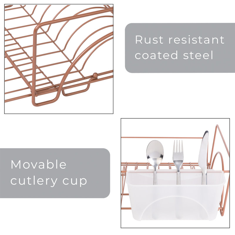 Rose Gold Expandable Metal Dish Drainer with Utensil Cup