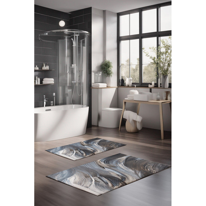 Ensemble de tapis de bain de luxe Eakly (2 pièces), 100% polyester, 16,0 x 23,6 pouces et 23,6 x 39,4 pouces | Conception antibactérienne antidérapante, hauteur de poils de 0,3 po | Lavable à la machine, durable et facile à nettoyer | Idéal pour la décoration de salle de bain