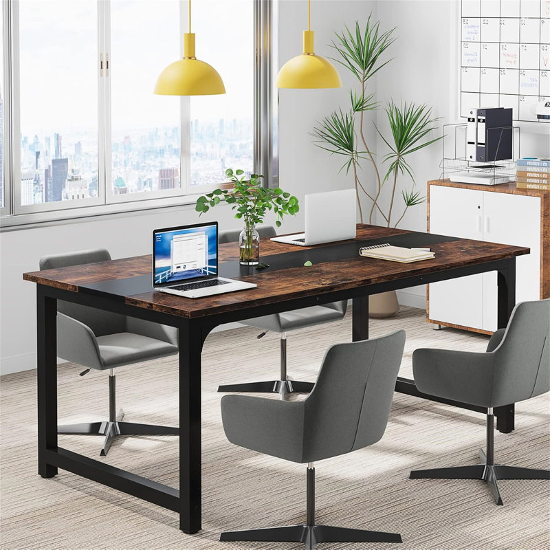 Grand bureau d'ordinateur 63 "moderne pour bureau à domicile - Table d'écriture robuste avec structure en acier (sans la chaise)