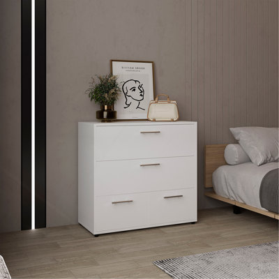 Commode, 4 tiroirs, 4 pieds, blanc