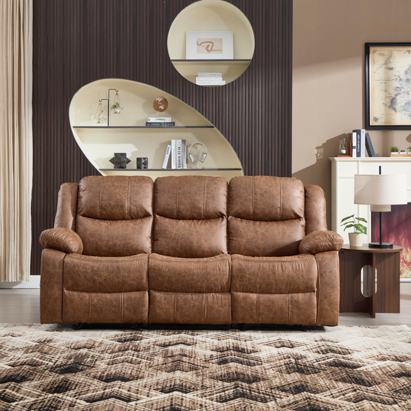 Canapé inclinable manuel en cuir 80 po, Brun