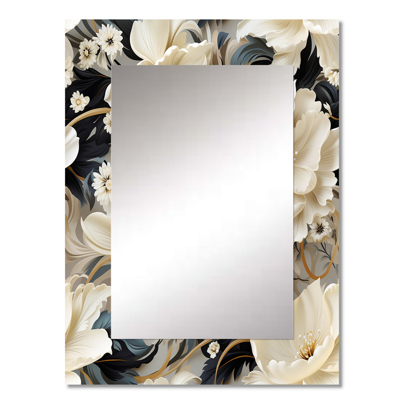 Motif victorien Kerns Ethereal Rococo Flourish - miroir unique floral, 32 po x 24 po