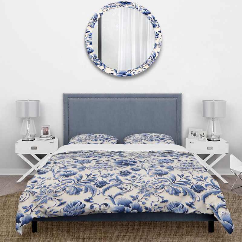 Ensemble de housse de couette Blue Renaissance Flourish Victorian, Housse de couette pour très grand lit et 2 très