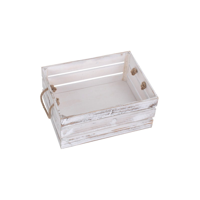Distressed Rope Handled Wooden Storage Crate Basket, 30cm W x 40cm D