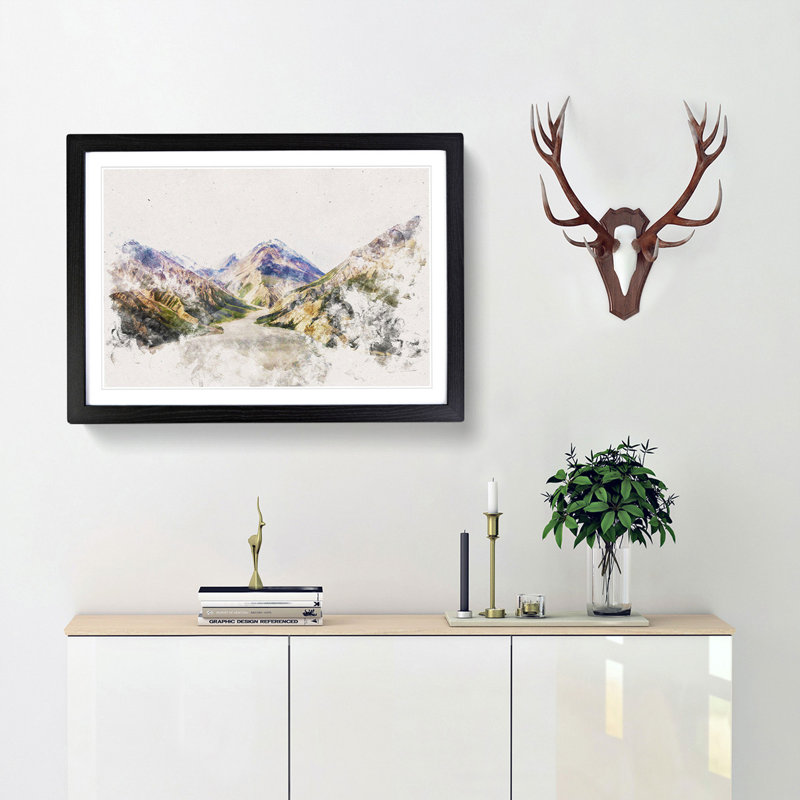 Path Through the Mountains - Framed Print, 45cm H x 63cm W x 2cm D, Black Framed