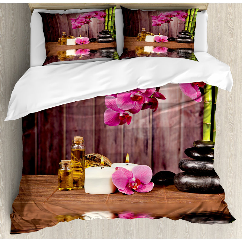 King Umber Green Pink Floral Spa Duvet Cover Set