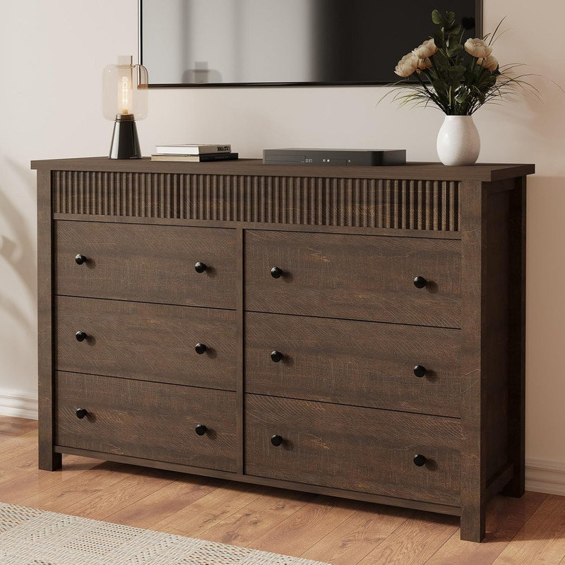 119.9 cm W Chest of 6 Drawers, Brown