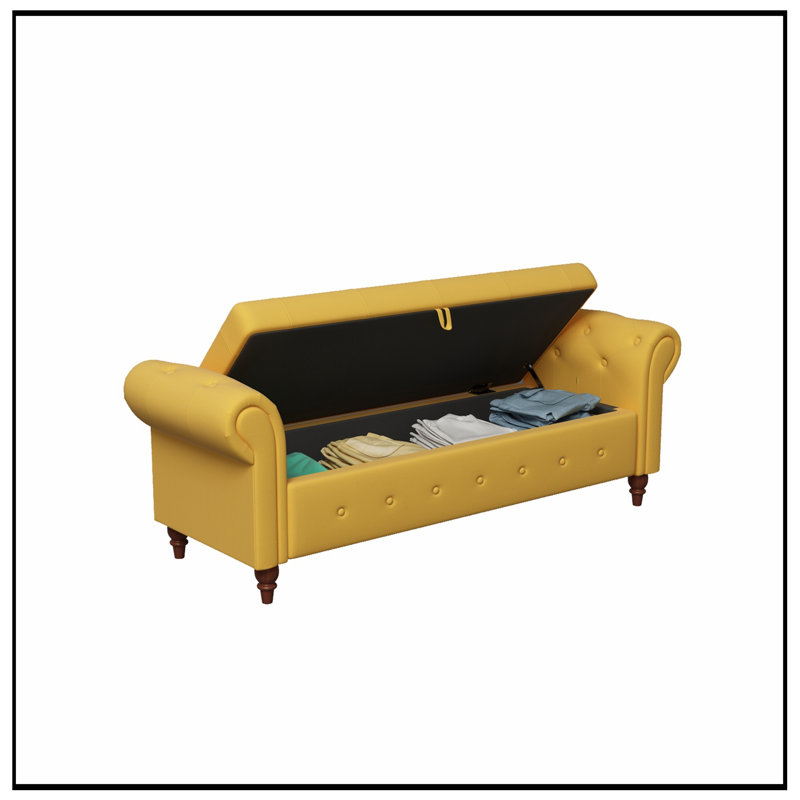 Banc avec siège capitonné et accoudoirs, Jaune