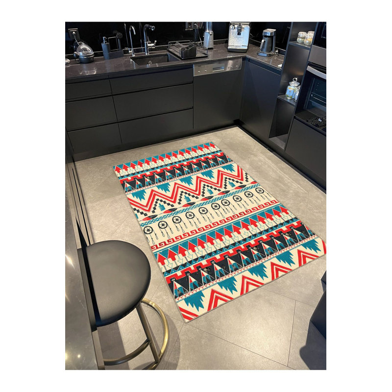 Tapis décoratif à motif géométrique triangulaire et circulaire, Sous-tapis rectangulaire de 3 pi 3 po x 4 pi 11 po