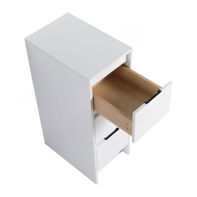 12" Freestanding Bathroom Storage Cabinet, 3-Soft Close Drawer, Glossy White
