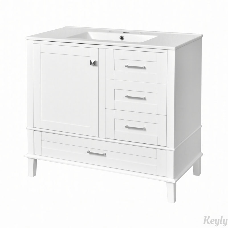 Meuble-lavabo 36 po avec cadre en pin massif, Blanc
