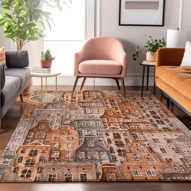 Tapis paprika Cerrito AMF600 lavable à la machine de qualité supérieure, Rectangle 10 pi x 14 pi