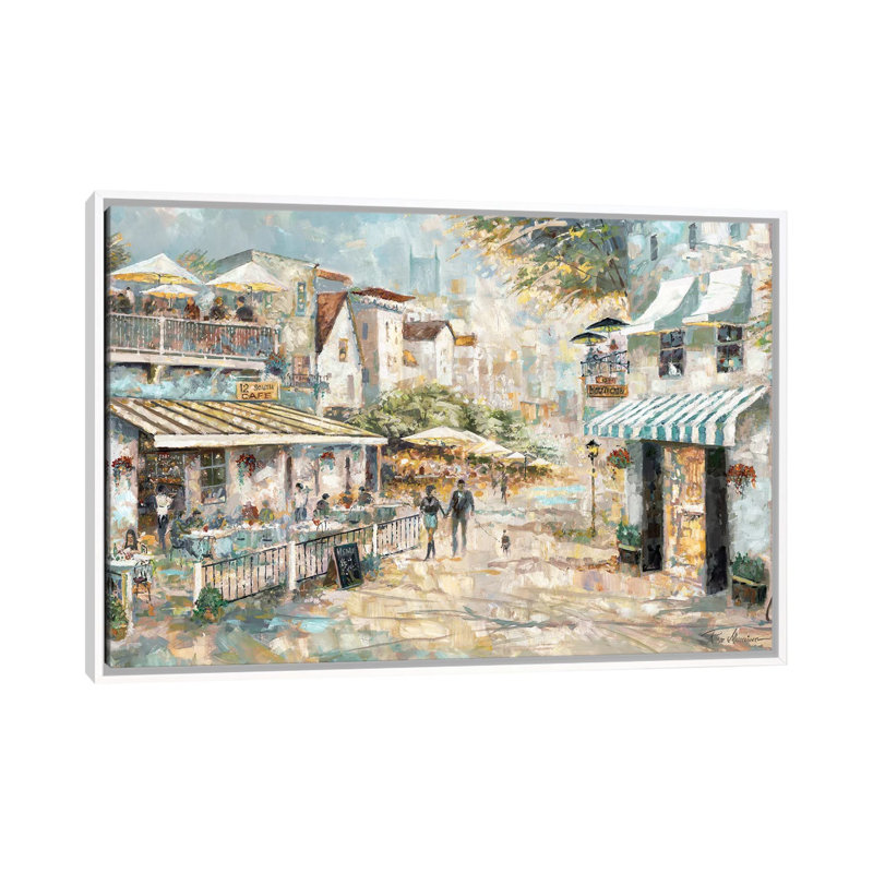 «Rooftop Café» par Ruane Manning - reproduction d'art, Aucun mat, H 40 po x l 60 po x 1,5 po, Toile blanche encadrée
