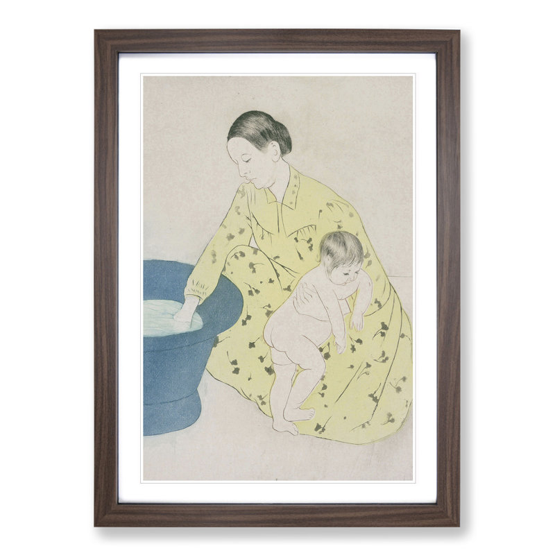 The Bath by Mary Cassatt - Picture Frame Painting, Walnut Framed, 36cm H x 27cm W x 2cm D