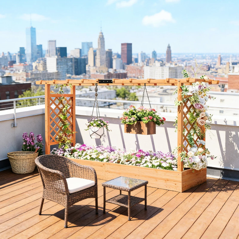 Boîte à fleurs en bois avec treillis et jardin surélevé, pour un jardinage vertical et une intimité accrue