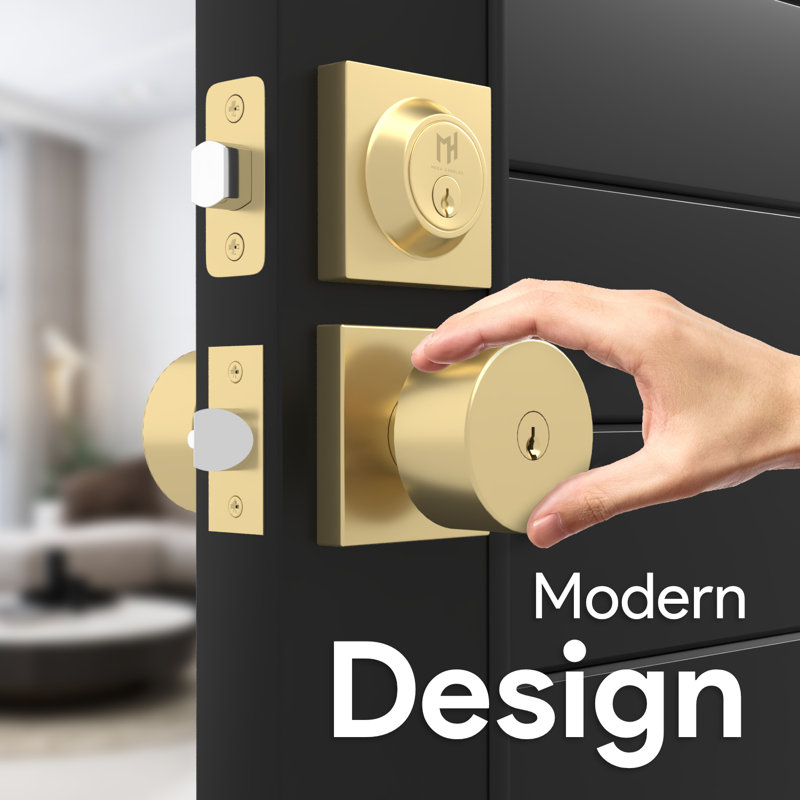 Suana Satin Brass Door Knob and Deadbolt Set
