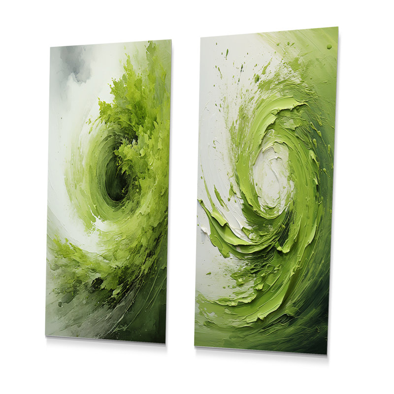 Ensemble de salon vert et blanc avec spirale abstraite I - spirales abstraites en métal, H 28 po x l 24 po