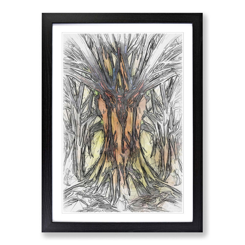 Golden Trees in Abstract - Picture Frame Graphic Art Print, 87cm H x 62cm W x 2cm D, Black Framed