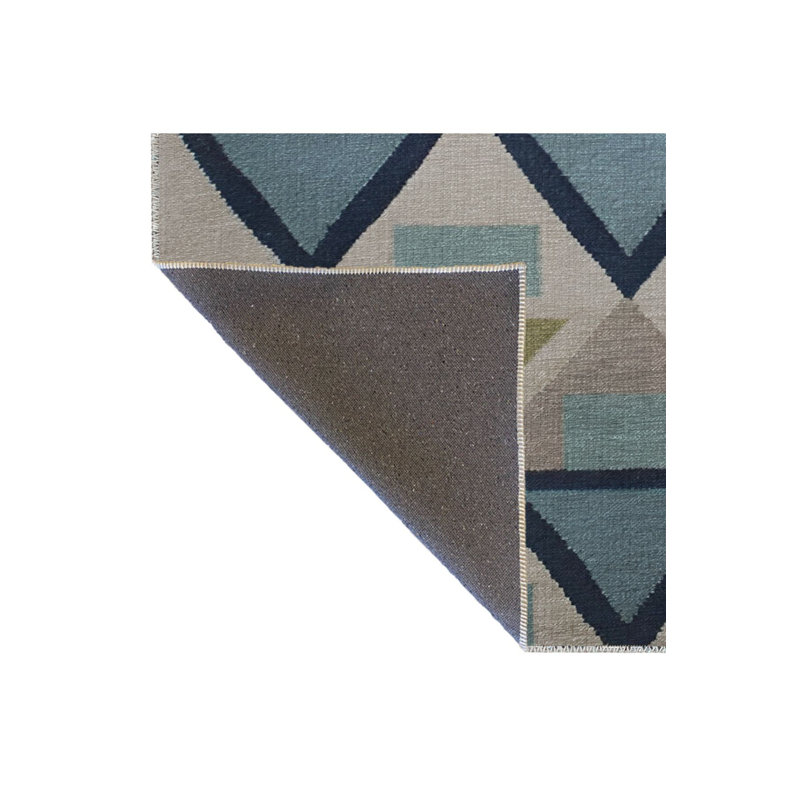 Machine Washable Geometric Blue Triangle Shape Patterned Modern Decorative Area Rug, Rectangle 3'3" x 4'11" Rug Pad Included