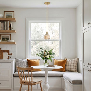 Modern 1-Light Polished Brass Pendant Light with Glass Shade