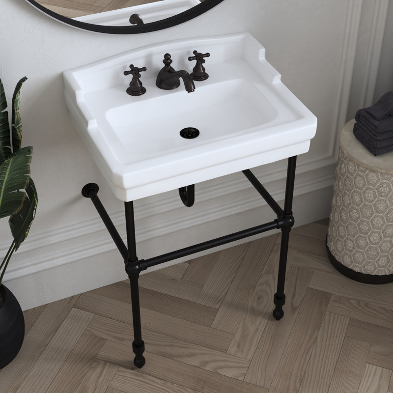 Cheviot Products Évier de salle de bain Essex 24 po avec débordement et base console en métal 31 po, Noir mat