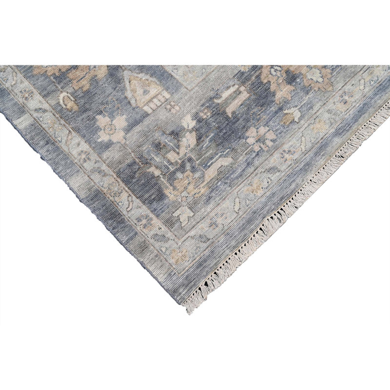 Wool Oriental Area Rug in Gray/Blue/Cream, Rectangle 9' x 12'