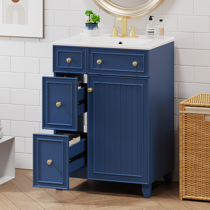 Armoire de salle de bain 24 po - style transitionnel, vaste espace de rangement bleu d'apparence sophistiquée, fonction pratique