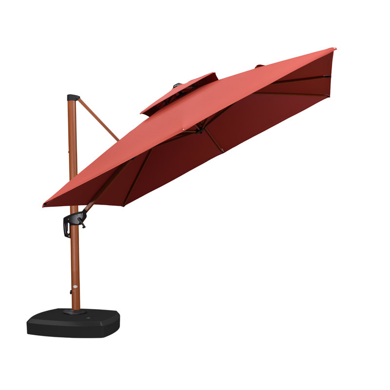 Parasol en porte-à-faux carré en bois avec base à roulettes Rosalei 9/10/11 / 12FT, rouge brique, L 108 po x P 108 po