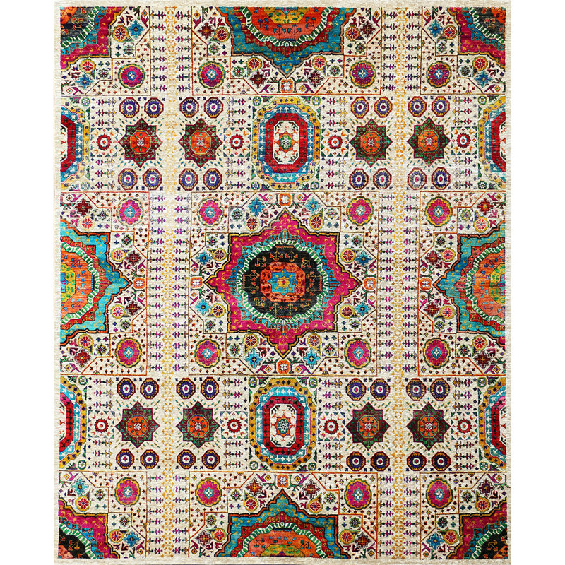 Tapis beige et multicolore de haute qualité noué à la main, Rectangle 8 pi x 10 pi