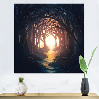 Une forêt sombre menant à des couleurs vives - Peinture sur toile