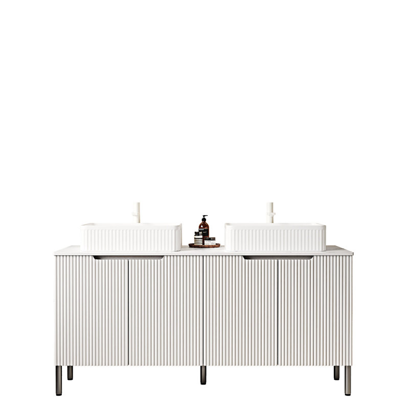 Meuble-lavabo autoportant avec lavabos, Blanc, Blanc