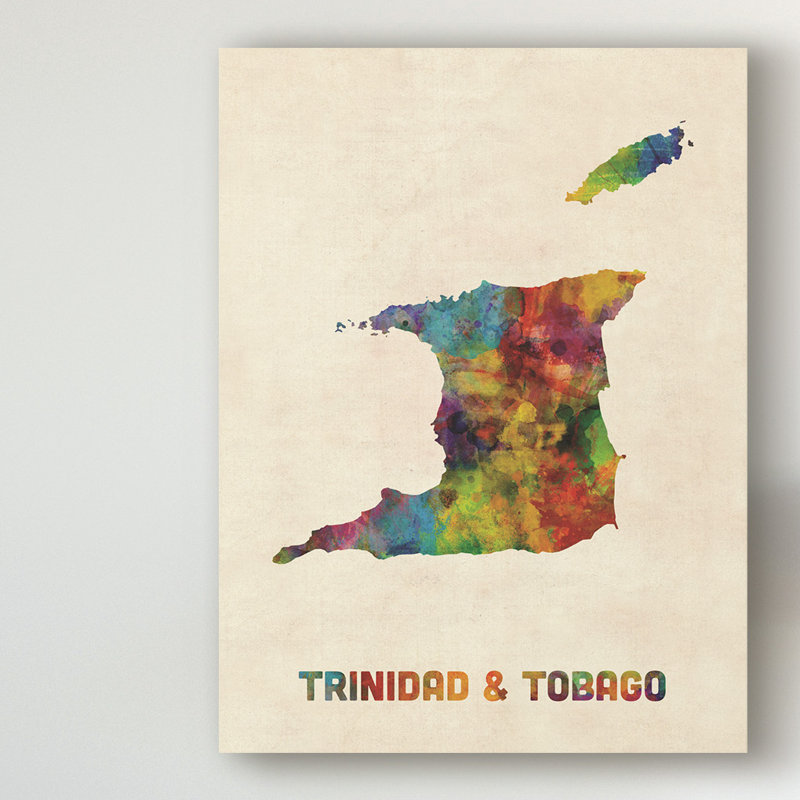 «Trinidad and Tobago Watercolor Map», impression sur toile tendue, H 19 po x l 14 po x P 2 po