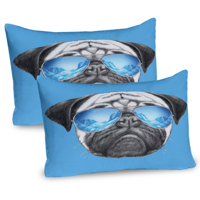 Ambesonne Pug Pillow Sham 2 Pack Portrait with Sunglasses Black Pearl Blue -  pil-2_41885_30x20