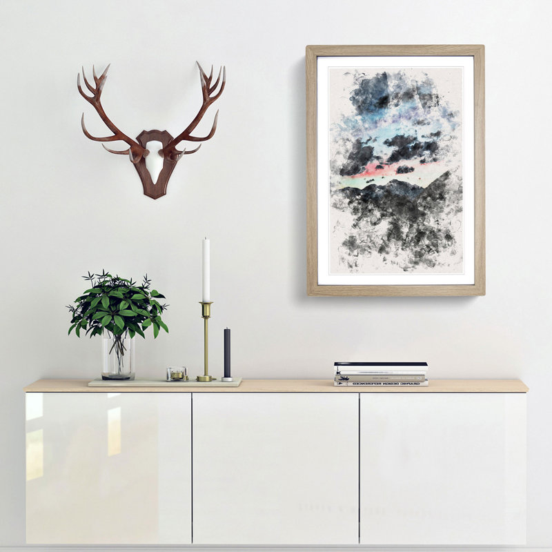 Mountain Below the Clouds - Framed Print, 87cm H x 62cm W x 2cm D, Oak Framed