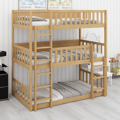 Lit superposé triple en bois, avec échelles, lit superposé détachable avec garde-corps