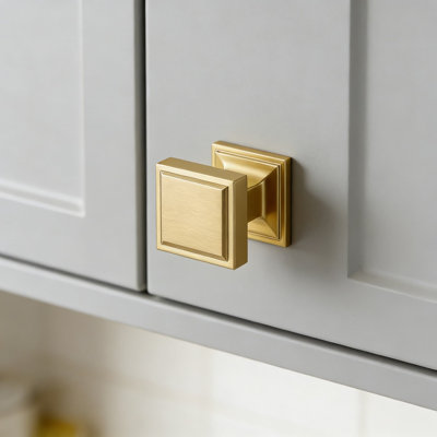 Paquet de 25 boutons d'armoire carrés, poignées de tiroir en zinc massif au fini laiton brossé, quincaillerie de style campagne moderne pour armoires de cuisine, commodes, placards et salle de bain