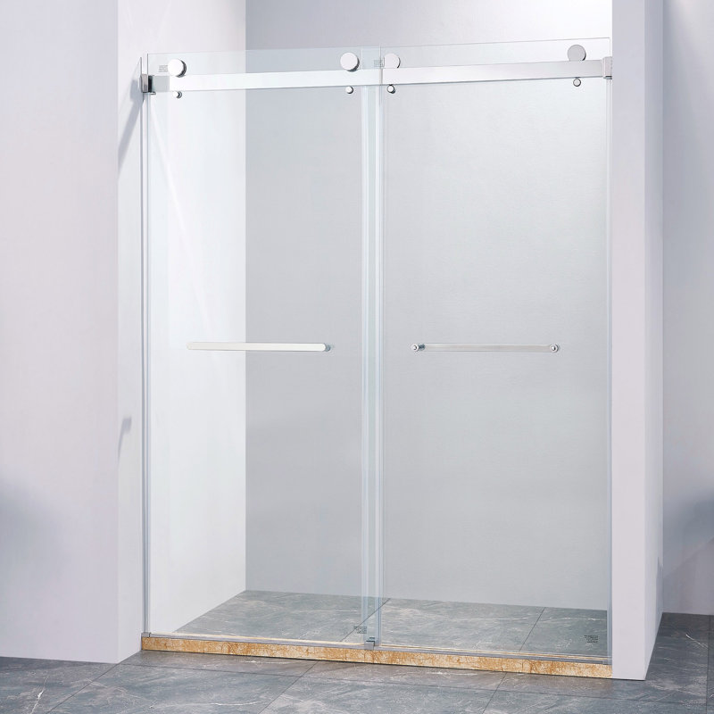56-60"W X 75"H Frameless Double Sliding Shower Door, 304 Stainless Steel, 5/16" (8Mm) Thick SGCC Tempered Clear Glass, Chrome