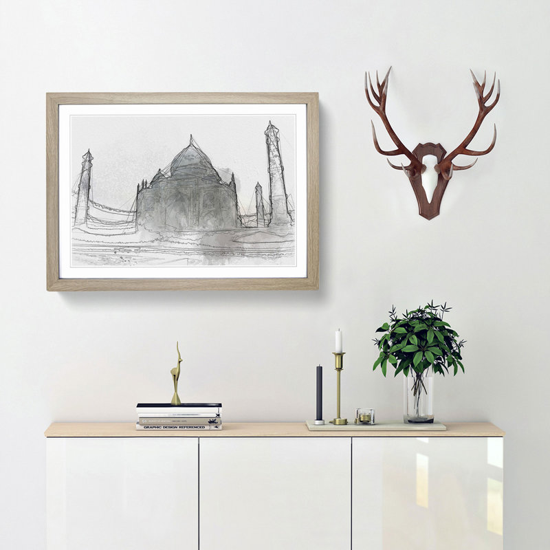 Mist over the Taj Mahal in India - Picture Frame Graphic Art Print, 36cm H x 48cm W x 2cm D, Oak Framed