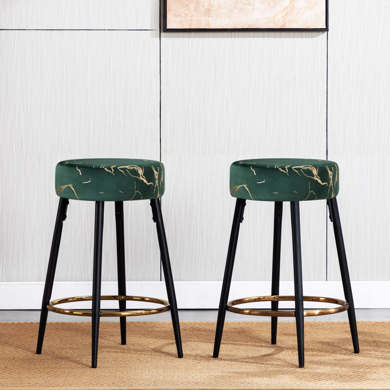 Tabouret de bar et de comptoir Della, Vert, Tabouret de comptoir (siège d’une hauteur de 24