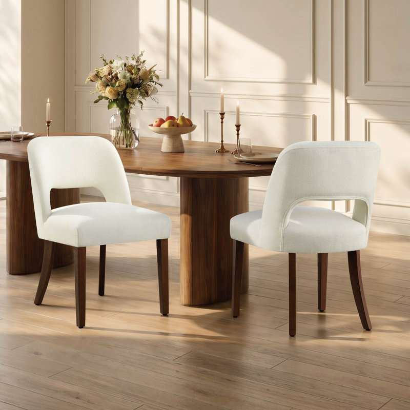 Upholstered Dining Chairs with Solid Wood Legs, Cream