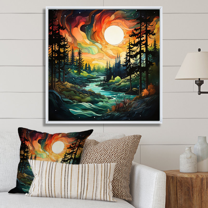 " Landscape Aurora Borealis Natures II ", 36" H x 36" W x 1.5" D, White Floater Framed