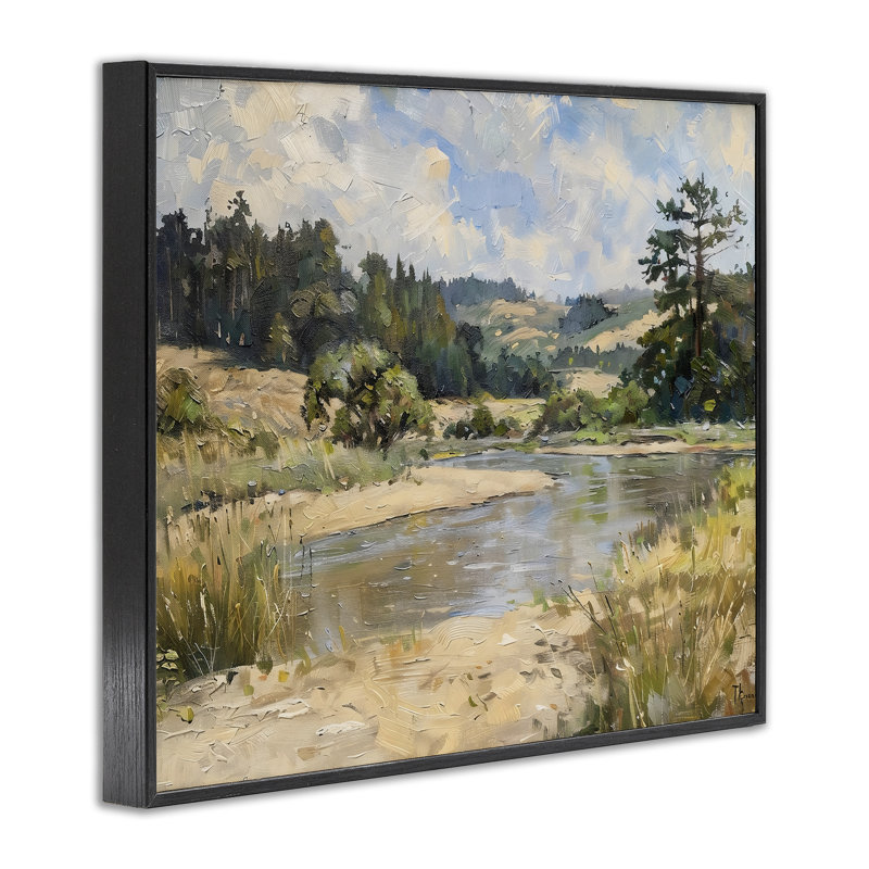 Sunlit River Landscape, estampe numérique, design par LSR Creative Studio, Giclée encadrée noir minuit, H 16 po x l 20 po