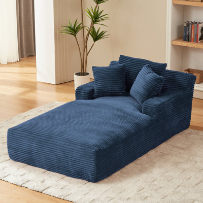Chaise longue surdimensionnée en velours côtelé bleu simple, sans assemblage, coussin à ressorts, conception ergonomique pour un coin détente à la maison
