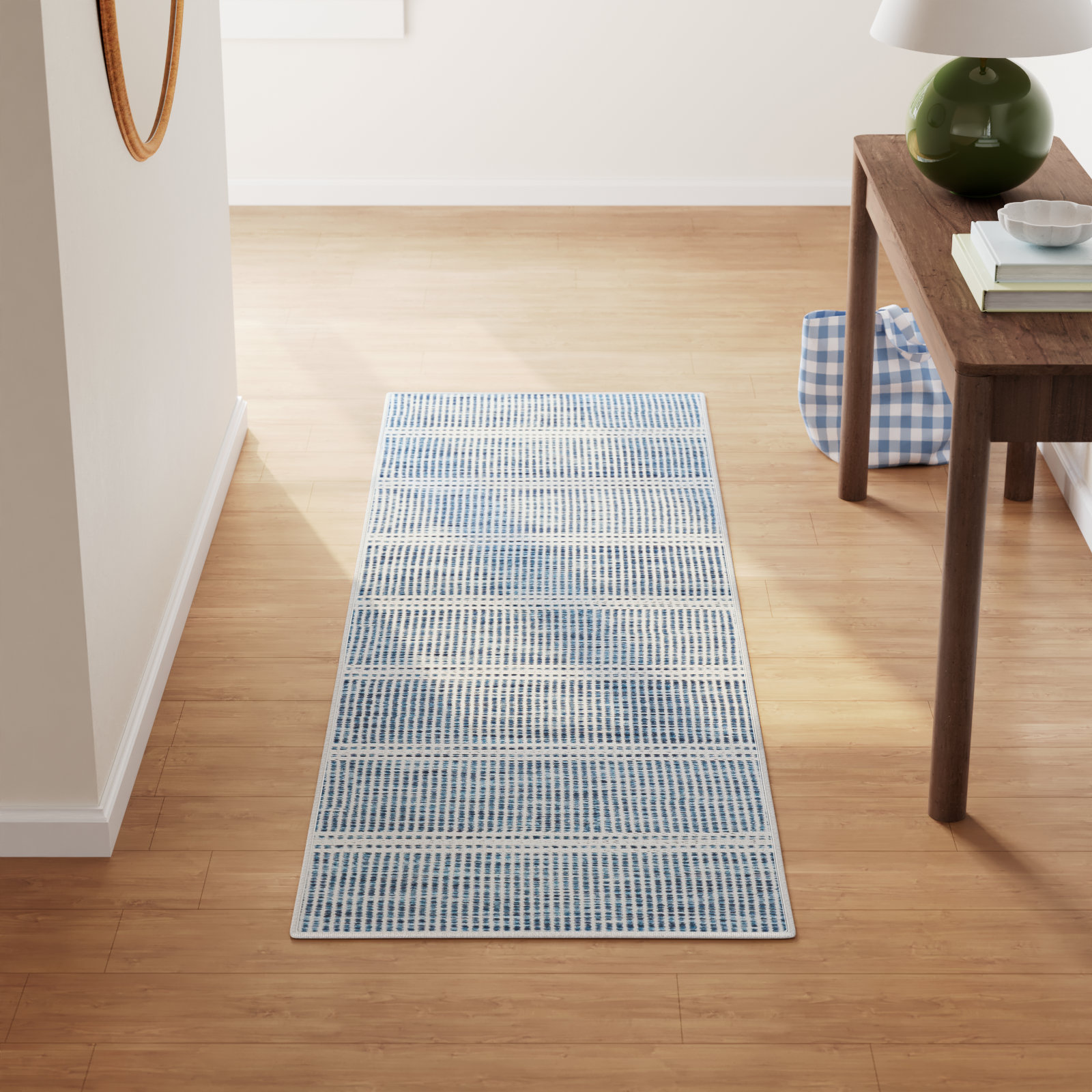 Malta Blue Machine Printed Washable Rug, Runner 2'6" x 8'