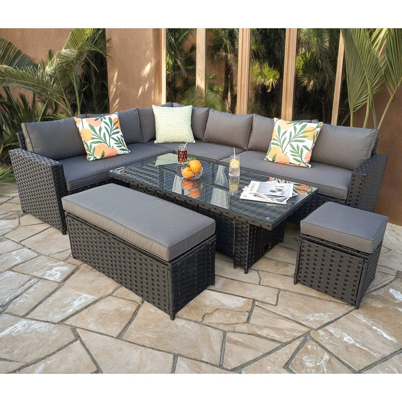 Barcelona Wicker - Person Garden Lounge Set with Cushions, Black