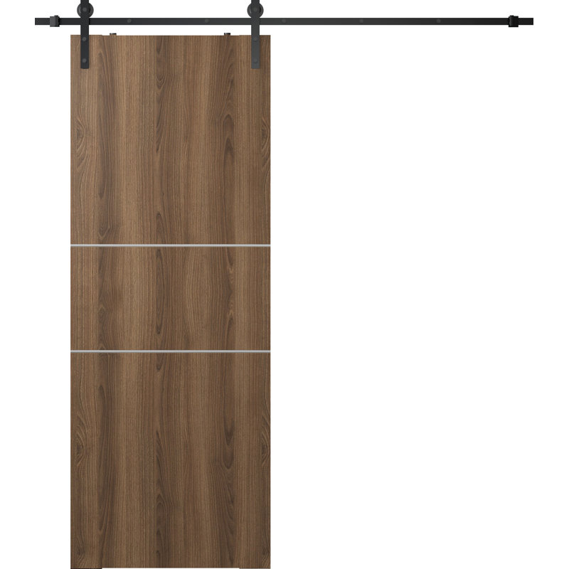 Porte de grange coulissante en bois manufacturé Optima 2H avec trousse de quincaillerie, 29,75 po x 83,23 po, Pacane