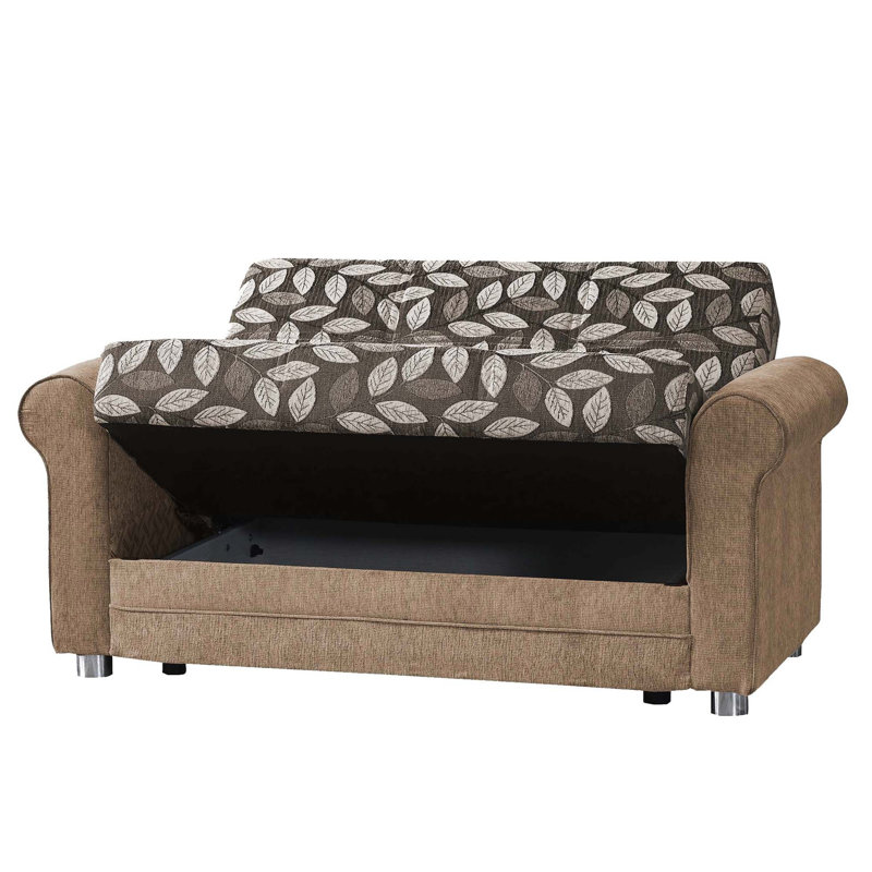 Causeuse convertible rembourrée avec rangement, Beige/brun