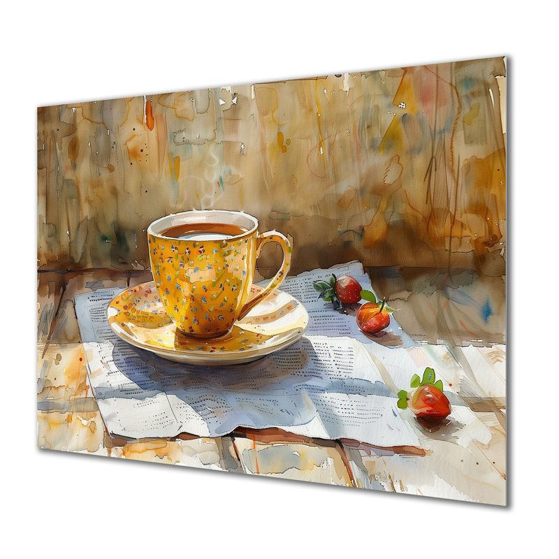 «White Beige Cozy Cup Of Coffee II», impression d'art mural café, Sans cadre, métal, H 12 po x l 20 po