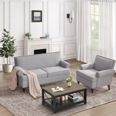Darleth 62“W Polyester Upholstered Round Arm Loveseat With Nailhead Trim